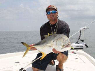 Jack crevalle frequent rigs in slightly deeper water.