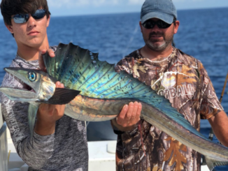 Josh and Jamie Gaspard both with the wicked-looking lancetfish they caught on Wednesday, Aug. 15 about 120 miles out of Fourchon in the Green Canyon.