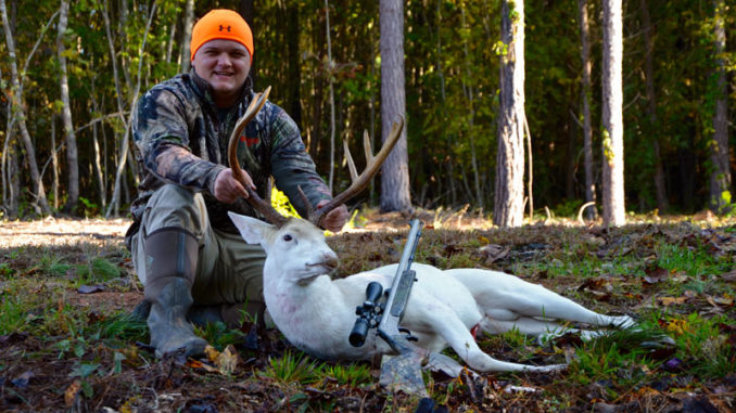 This 11-point albino buck was downed in North Carolina by Alec White.