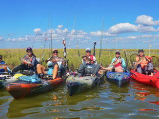 The Salty Chicks gathered for a group photo after a successful mothership trip to the marsh in Point Aux Chenes.