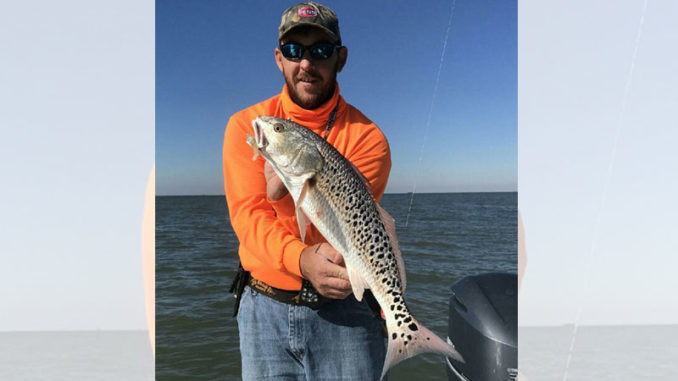 Capt. Eric Pellegrin landed this 400-spot leopard redfish Saturday morning near Wine Island Pass out of Cocodrie.
