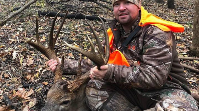 Cody Culpepper shows off the 184-inch 13-point buck he shot on Boeuf Wildlife Management Area in Caldwell Parish.