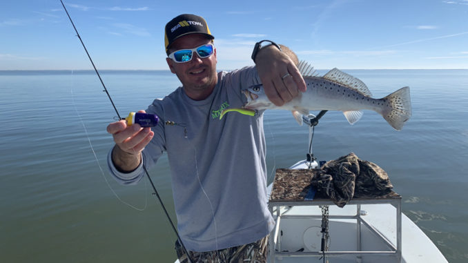 Chas Champagne targeted specks on a very calm Lake Pontchartrain Tuesday, and had success fishing under a Matrix Float.