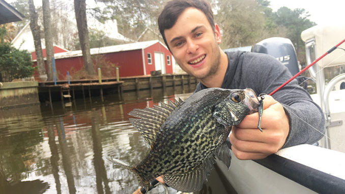 Author Joel Masson shows off a sac-a-lait he caught from a cut off the Tchefuncte last spring.