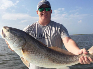 Redfish between 18 and 30 pounds are regular catches this month around the mouth of Grand Bayou du Large.