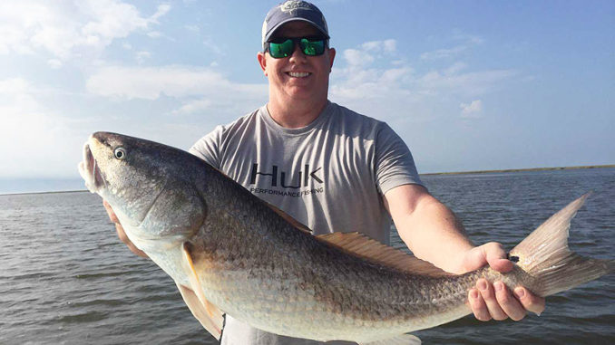 Redfish between 18 and 30 pounds are regular catches this month around the mouth of Grand Bayou du Large.