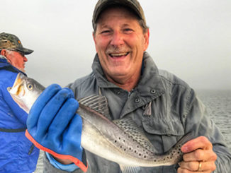 Sonny Brignac caught this speckled trout fishing a very foggy February day with Lacoste. Shrimp Creole Matrix Shad under a cork was the top producer on that day.