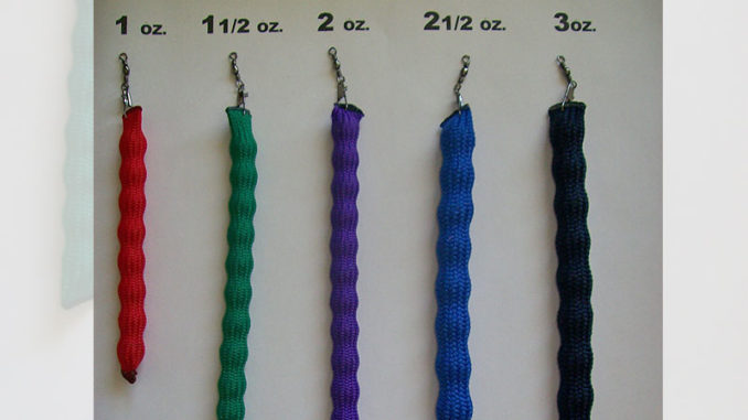 Slinky weights, built with large split-shot or buckshot pellets stuffed into paracord and sealed inside, are much less likely to hang up when dragged across the bottom for catfish. (Photo by Phillip Gentry)