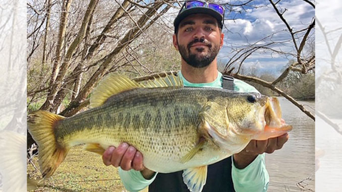 This 8.17-pound bass bit on a chartreuse/blue crank bait on Feb. 15 in Lake Fausse Pointe. Joseph Martin of Baton Rouge set the hook and landed the "hawg" with the help of his fishing buddy, Austin Whitaker of Baton Rouge. The bass, which was released after being weighed and photographed, was his personal best.(Photo courtesy of Joseph Martin)