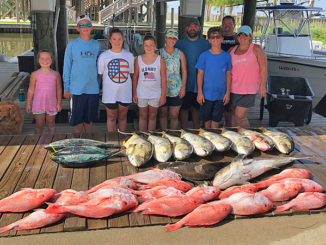 The “Chaos” crew for the Golden Meadow Fourchon Tarpon Rodeo with a mess of red snapper, cobia, jack creville and bonita. These kids took home 5 trophies and memories that will last a lifetime.