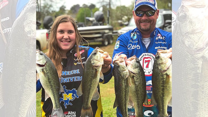 Annabelle Guins and her father, Doug, know very well how to take quality Toledo Bend largemouths during the shad spawn. (Photo courtesy Doug Guins)