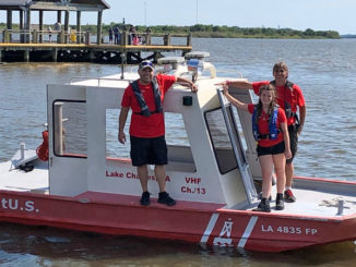 (Left to right) Capt. Frank Billiot, Deckhand Shea Savoy and Capt. Thomas Savoy of TowBoatUS Lake Charles.