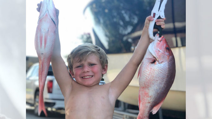 Four-year-old Kayson Felterman of Berwick with snapper caught at Eugene Island.