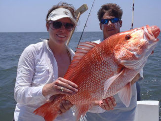 These two anglers are happy with this whopper snapper, caught of the Louisiana coast with Capt. Brett Ryan.