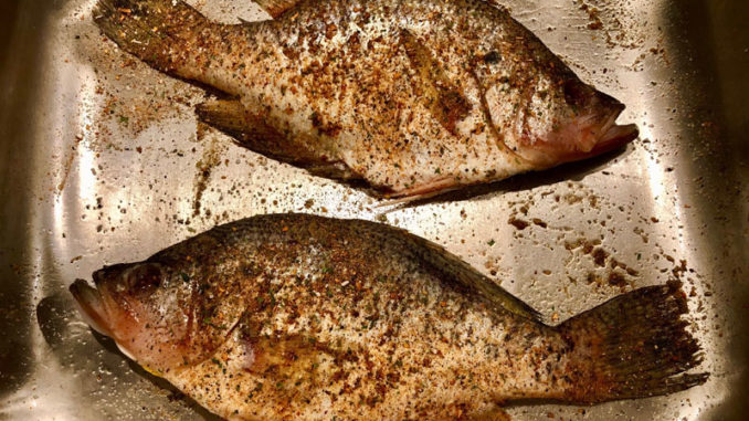 Two whole crappie, thoroughly cleaned and seasoned.