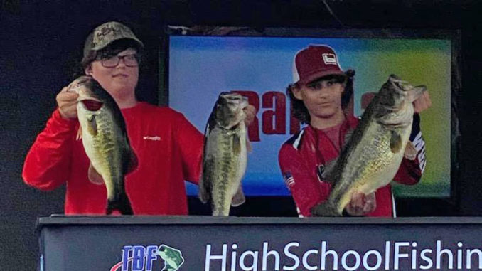 Landin Chatham (right) and Ben Ramsey joined forces to win the LHSAA Inaugural Regional high school bass tournament at Caney Lake on March 27.