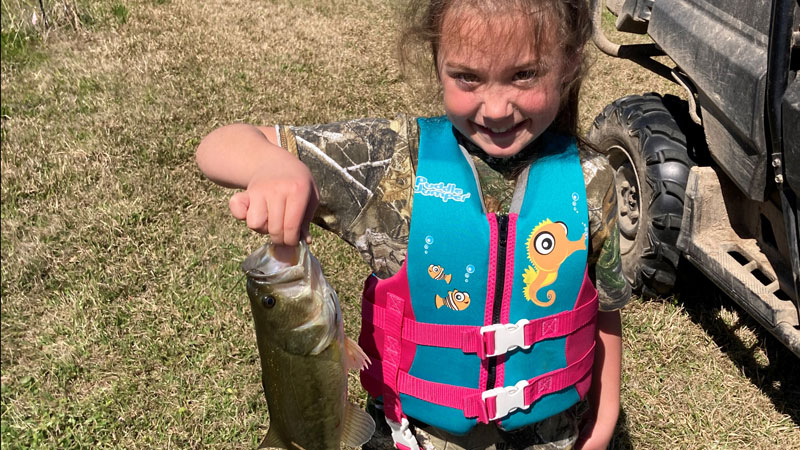 Seven-year-old Sophie was fishing with her Poppy when they caught 11 bass and 18 bluegill.
