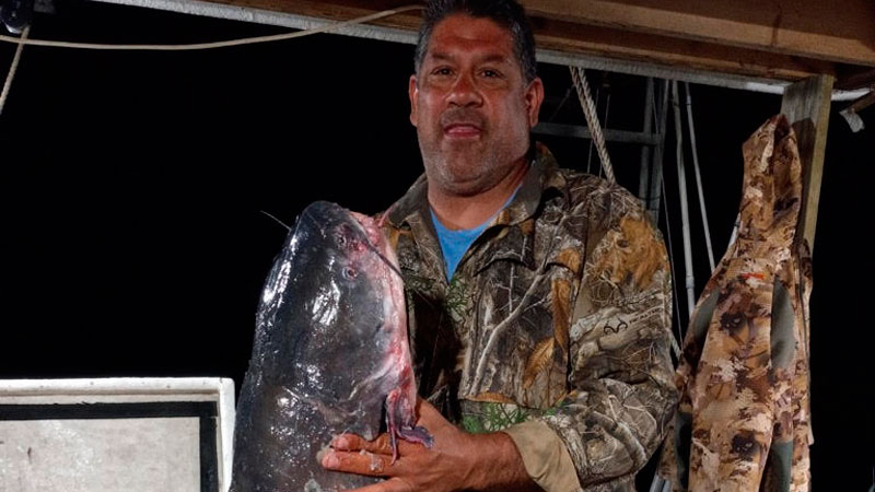 Councilman Brian Barthelemy hooked this catfish using fresh shrimp in Tiger Pass on March 25.