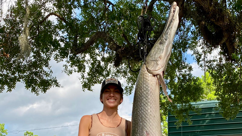 This alligator gar was taken by Dallas Carpenter in the back water swamps of Berwick.
