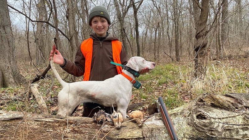 Preston Landry, 13, with a limit of woodcock he got in December at Sherburne with the help of Velcro, a 2-year-old pointer.