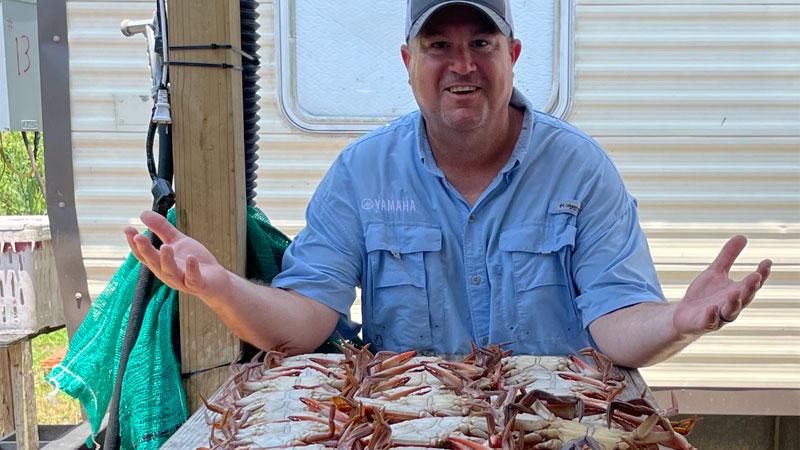 Since it was too hot to run around and chase fish, Chris Russo decided to drop 5 crab traps in Bayou La Loutre from Hopedale’s Hotel Bell.
