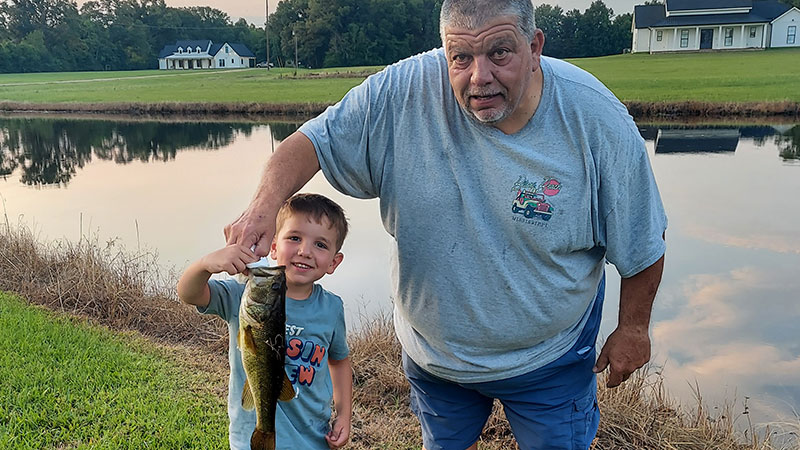 Alex Palermo, 4, with a 3 1/2-pound bass caught in Loranger on May 21, 2023 in a private pond.