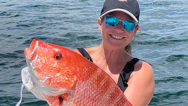 Jenna Parra was fishing at the Ship Shoal blocks on July 9, 2022 when she caught this snapper in 45 feet of water.