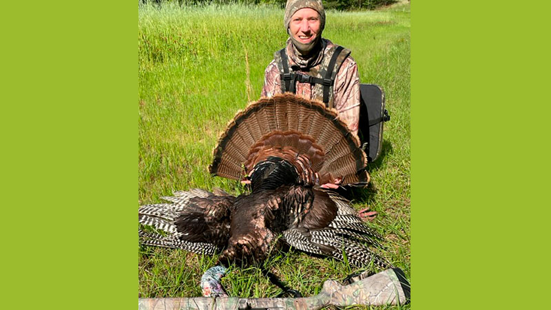 Young Great Grandmother Laura Koch shot this 12-inch bearded turkey in April on her family's property in Mississippi.