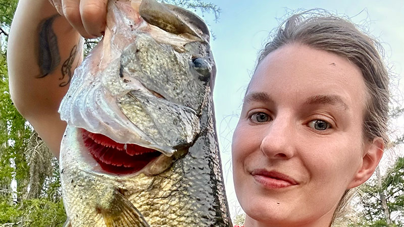 Jessica Moore with a crappie caught on May 26, 2023 and a bass caught on June 8, 2023.