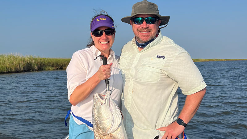 Danielle Guillot of Mandeville with a 17-pound red caught at the Rigolets on July 1, 2023.
