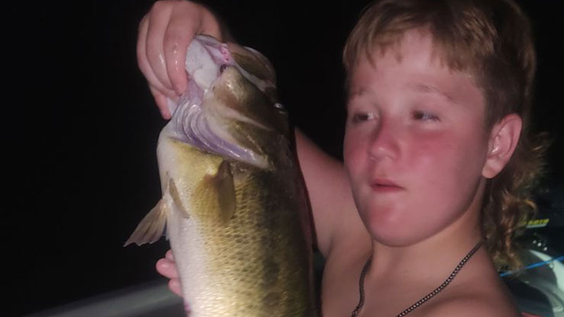 12-year-old Brock Barlow from Starks, La., caught this 4-pound bass July 10 on a piece of weenie while trying to catch catfish on the bottom.