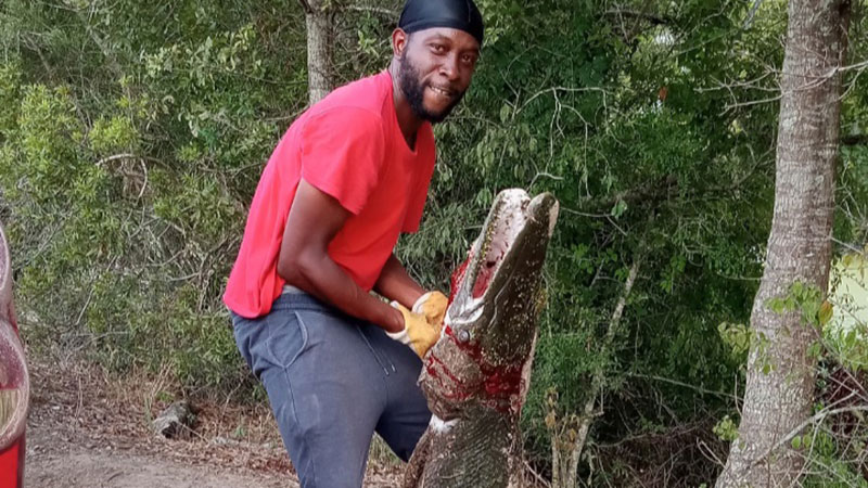 Dale Archangel with an alligator gar caught in Jeanerette on July 31, 2023.