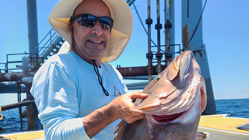 Nash Abraham landed this beautiful scamp grouper 30 miles south of Grand Isle, La., on Aug. 6, 2023.