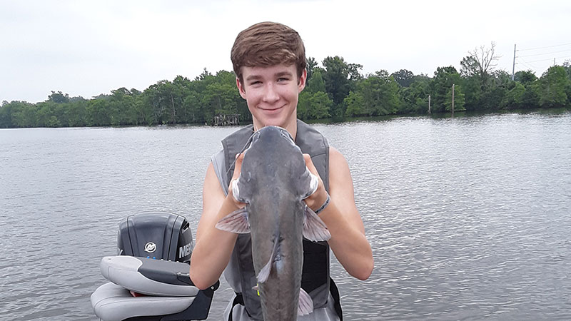 Ryan Lewis caught this nice catfish on a noodle while fishing Caddo Lake in June.