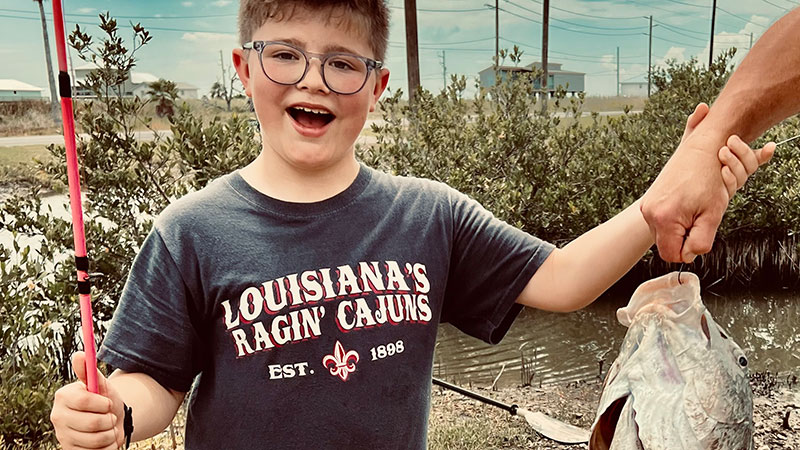 Hudson Luquette, 9, caught this big black drum in Grand Isle on Sept. 2, 2023.