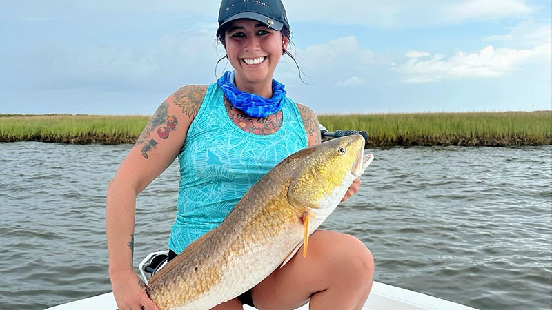 Mary Bradley was fishing for the Lake Hermitage Fishing Rodeo when she landed this 22.46-pound bull red.