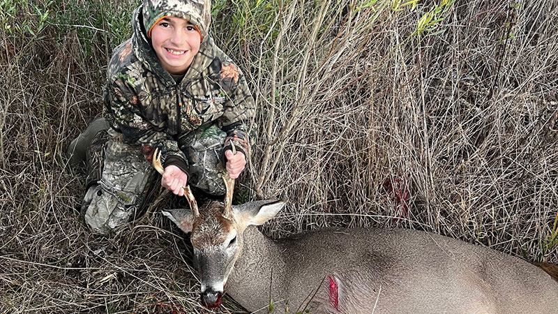 Tripp Roberts, 10, got his first buck, this 155-pound, 5-point, on Dec. 17 hunting in Area 4, Pine Grove, La.